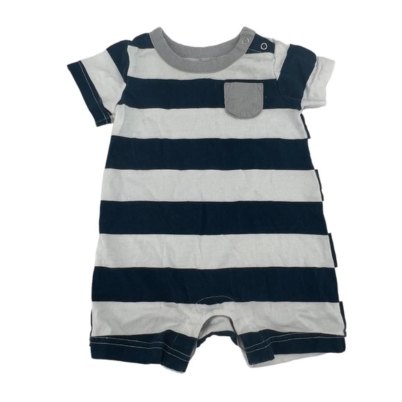 Wonder Nation Blue White Striped Shortall Onesie Size 3-6 Months - Picture 1 of 4